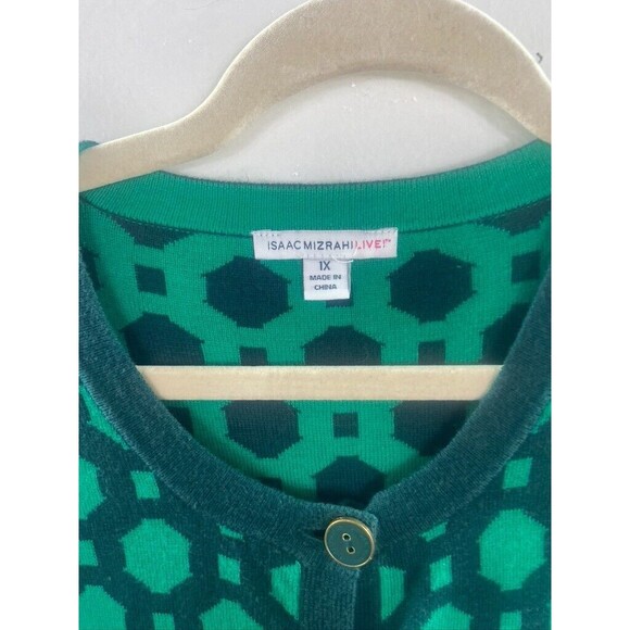 ISAACMIZRAHI LIVE WOMENS 1X BUTTON UP KNEE LENGTH CARDIGAN GREEN - Picture 2 of 3